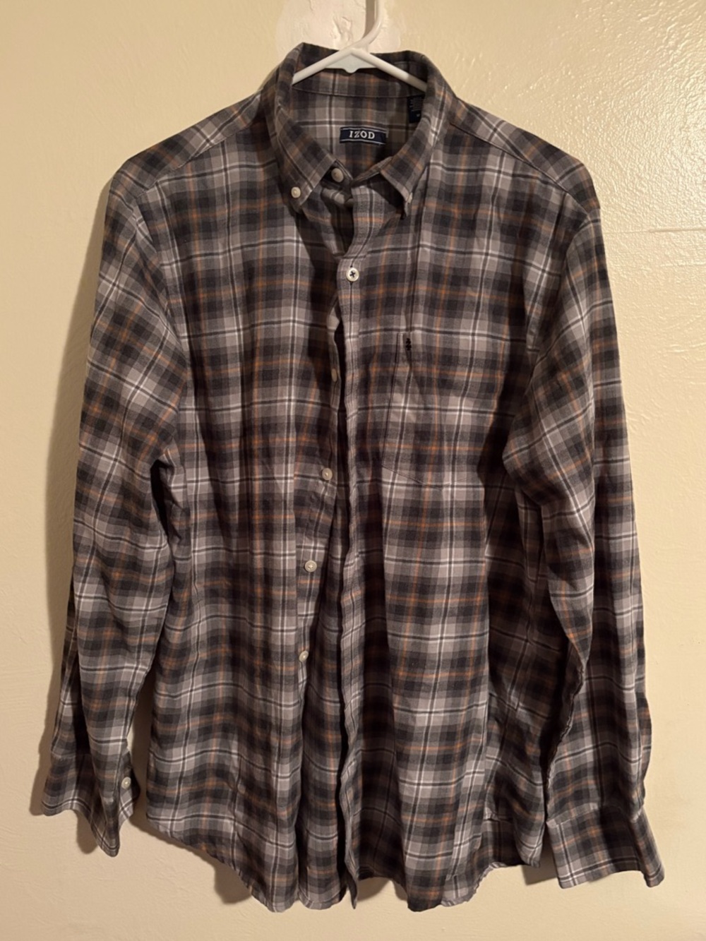 Izod Gray And White Plaid Button-Down Shirt